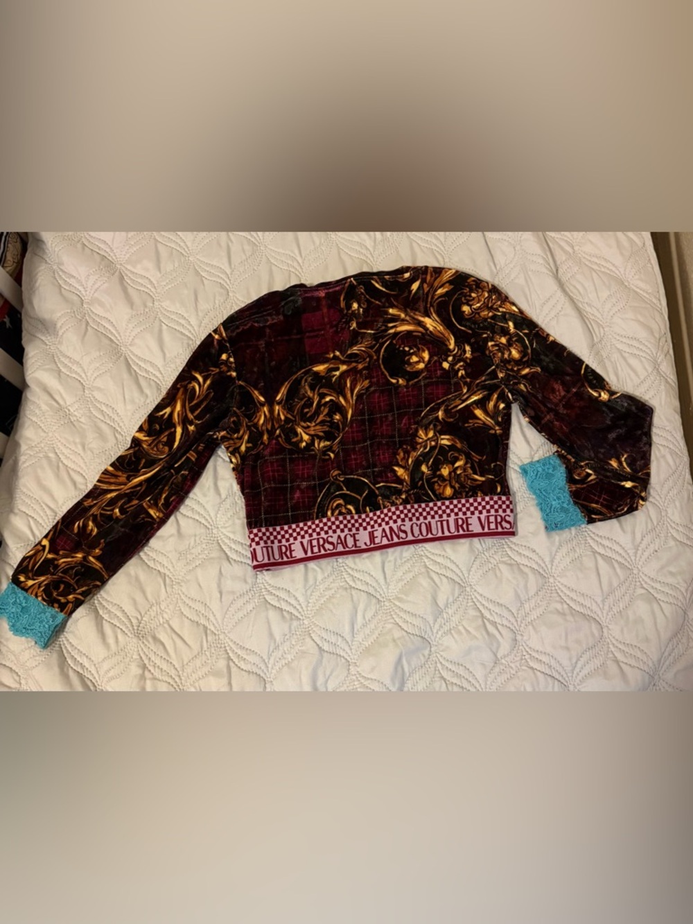 Versace Jeans Couture Baroque Crop Top Logo Waistband - Picture 2 of 5